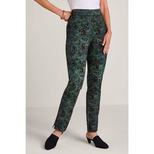 Soft Surroundings Size Small Marbled Peacock SoftEssential™ Ponte Slim Leg Pants